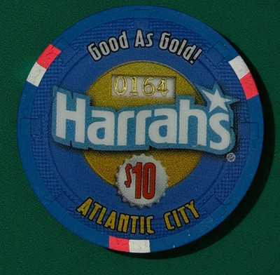 HARRAH'S CASINO ATLANTIC CITY $10 BUD ICE CASINO CHIP SERIAL #0164