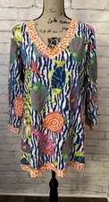 Gretchen Scott Designs Sz L Tropical Coastal Tunic Top Preppy Coverup Nautical