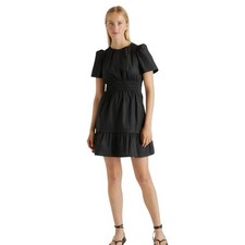 New Quince Women’s Medium Organic Cotton Tiered Mini Dress Black 4605-17