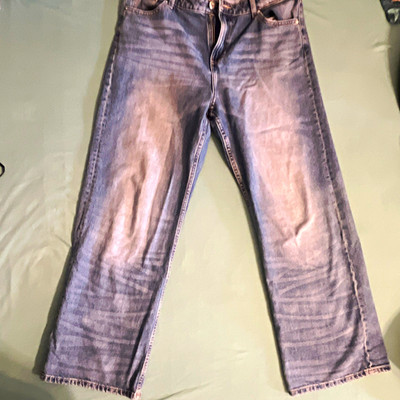 Bershka Damen Jeans Gerade Bein Helle Waschung Blau Gr. 38 L73
