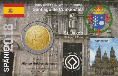 380 ES * Sammelkarte mit FOTO : 2 Euro SPANIEN 2018 - SANTIAGO DE COMPOSTELA