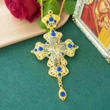 Orthodox Church Bishops Cross Blue Necklace Religious Hollowing Pectoral Decors