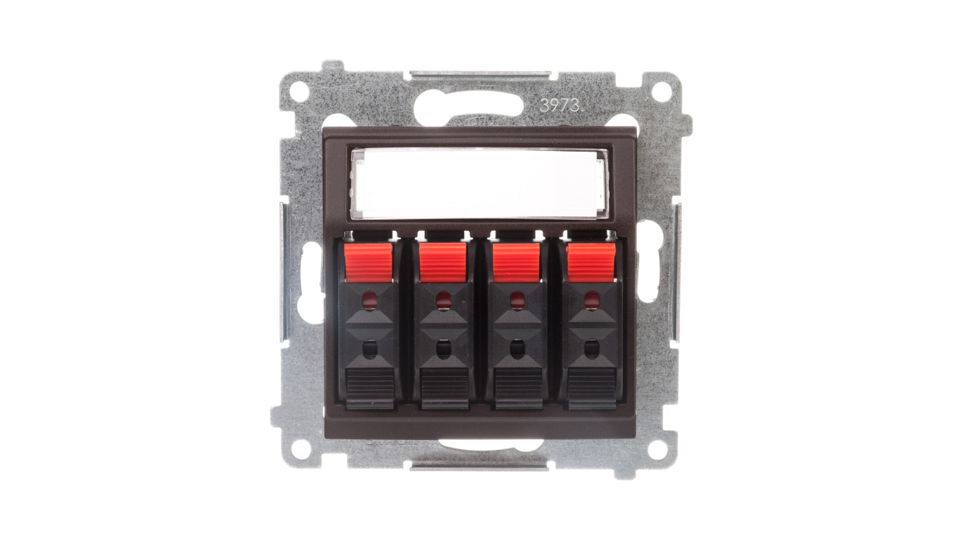 Simon 54 Quad speaker socket with labeling field, matt brown DGL34.01/46 /T2UK