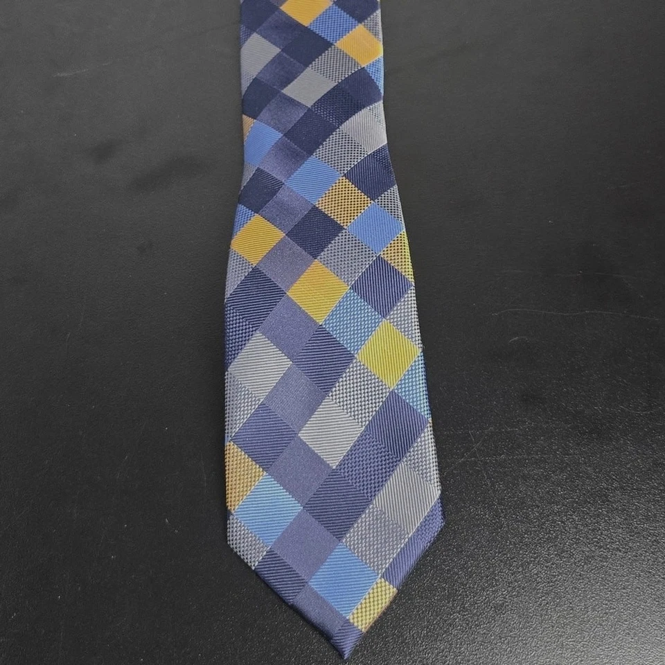 Gravata Croft & Barrow nova com etiquetas ouro escuro e azul - Imagem 2 de 4