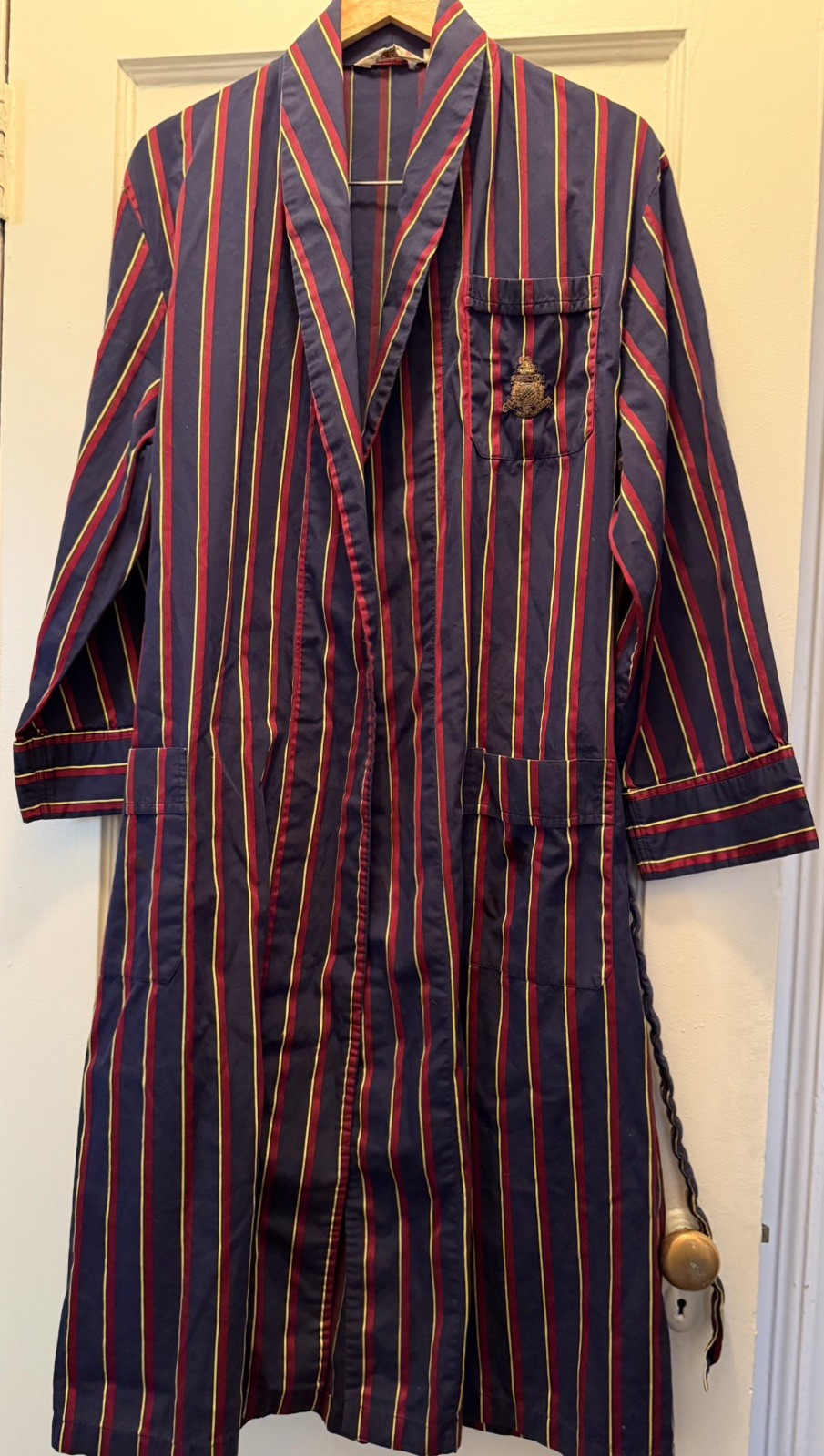 Derek Rose Men’s 100percent Cotton Pajama & Robe set Navy w/Burgundy Stripes Sz 44 image 7