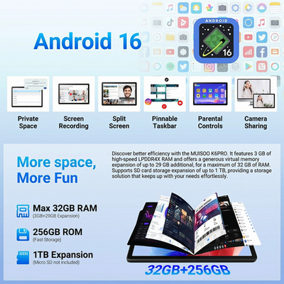 2026 Newest 11 inch Tablet Android 16 Tablet 32GB RAM+256GB ROM