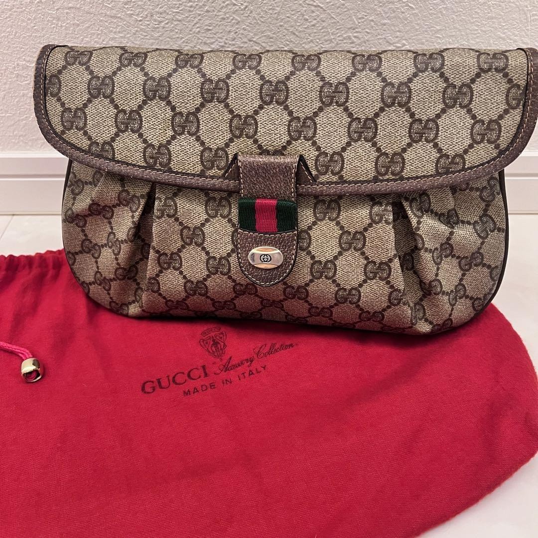 Gucci Beige Brown Canvas Leather GG Pattern Flap Shoulder Bag with Storage-image