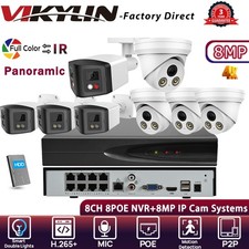 VIKYLIN 8CH 8POE NVR Systems Dual light Color IR 180 VIEW 8MP 4K IP CAMERA Lot