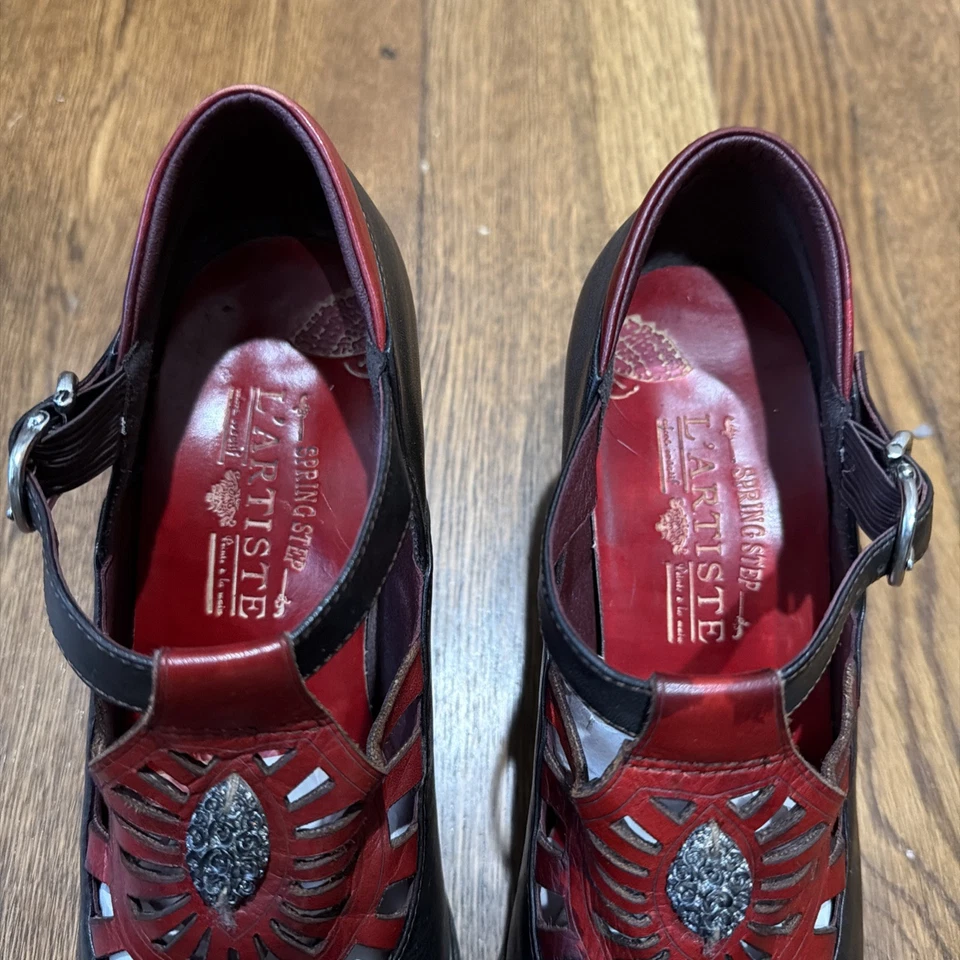 L'Artiste by Spring Step "Abril" Tacón Mary Jane Zapatos Cuero EE. UU. 7.5/UE 38 Foto 2 de 4