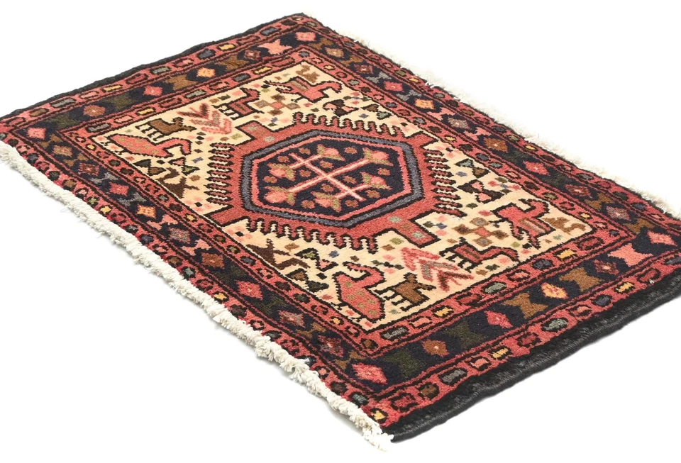 Alfombra oriental pequeña hecha a mano crema vintage decoración del hogar alfombra de entrada 1'5x2'3 pies Foto 3 de 4