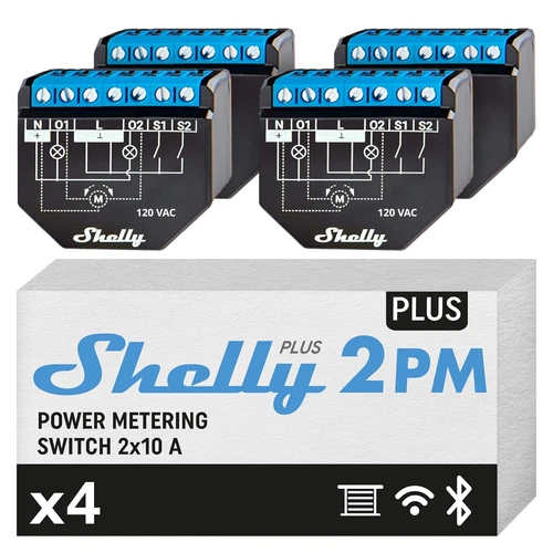 Shelly plus 2PM 4Er Pack Smart Home Doppel Relais Schalter, Digitale Steuerung p