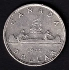 Canada 1947 $1 One Silver Dollar Coin King George VI .800 Silver VF Blunt 7