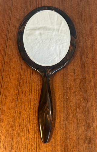 Vintage Handheld Bezel Mirror, Tortoise Shell Finish, Two-Sided