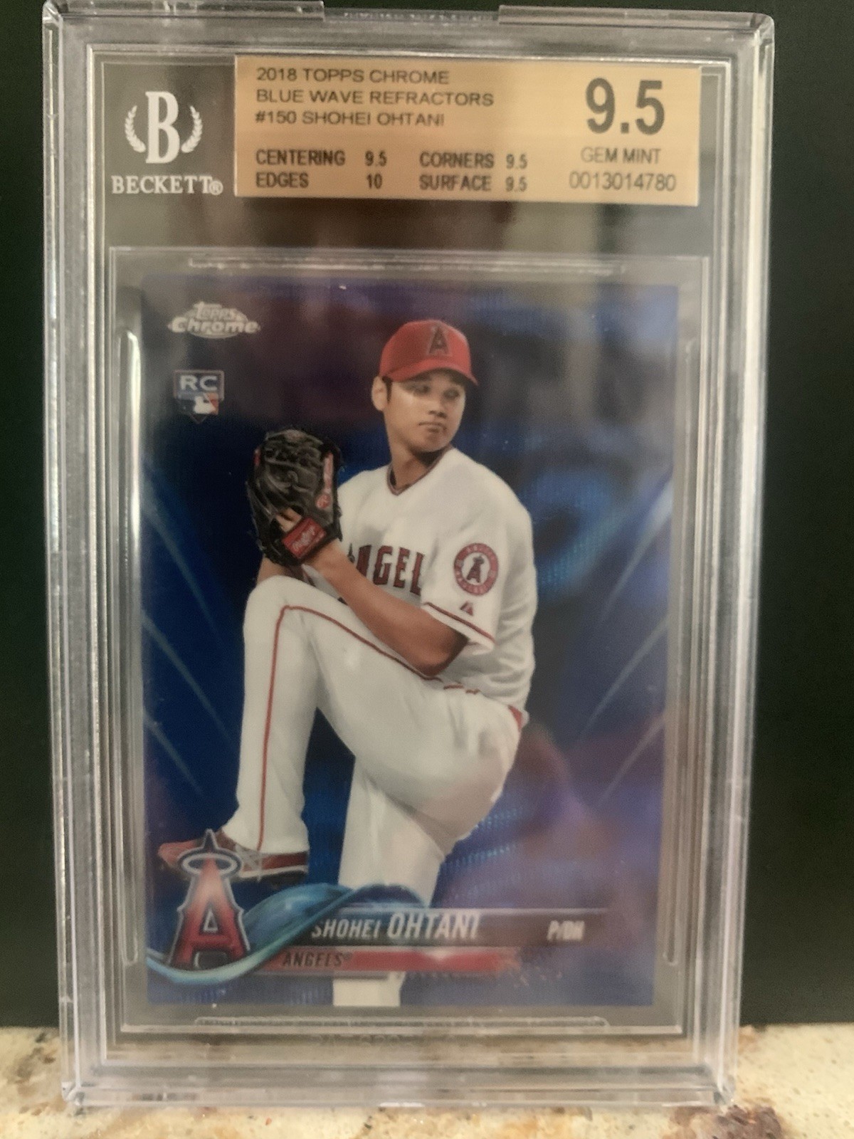 2018 TOPPS CHROME SHOHEI OHTANI ROOKIE BLUE WAVE REFRACTOR RC 75/75 BGS 9.5 GEM