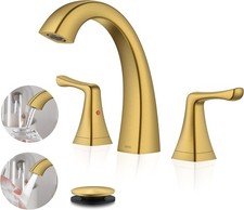 KENES Brushed Gold Bathroom Faucet 3 Hole 2 Handle Widespread