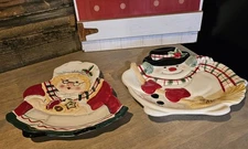 Fitz And Floyd Cookie Plates One Snowman And One Mrs Claus
