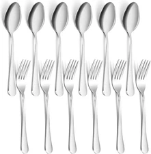 Set of 12 Stainless Steel Dinner Forks and Spoons Silverware Set Heavy-Duty / US