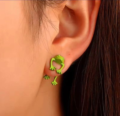 Women's Fashion Jewelry Frog Earrings 2 pc Green Color Earring 16-2