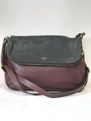 Fossil Preston Flap Crossbody Tasche ZB5942 - Leder Bordeauxbraun und Schwarz -...