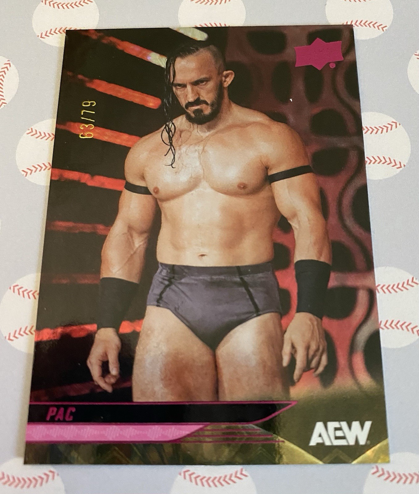 PAC #44 2025 Upper Deck AEW Wrestling Pink Pyro Card #ed 63/79