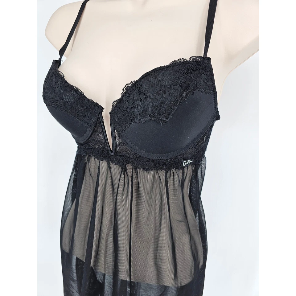 Camisola Vintage Y2K Jessica Simpson Feminina Tamanho P Transparente Renda Preta - Imagem 2 de 4