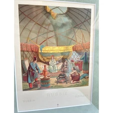 Antique Deyrolle Chromolithograph Prints Russie and Europe Moyen Âge Framed