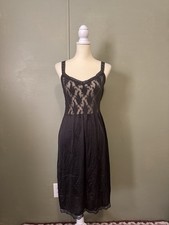 Vintage Vanity Fair Black Lace Nylon Full Slip Dress Size 36 Large