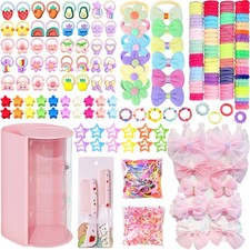 No Pull Girls Hair Accessories Set With Multi Tier Storage Organizer