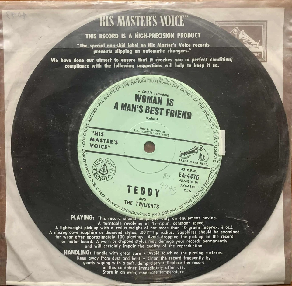 Teddy & Twilights Goodbye To Love  1962 HMV Soul Funk Oz 45 - Bild 2 von 2