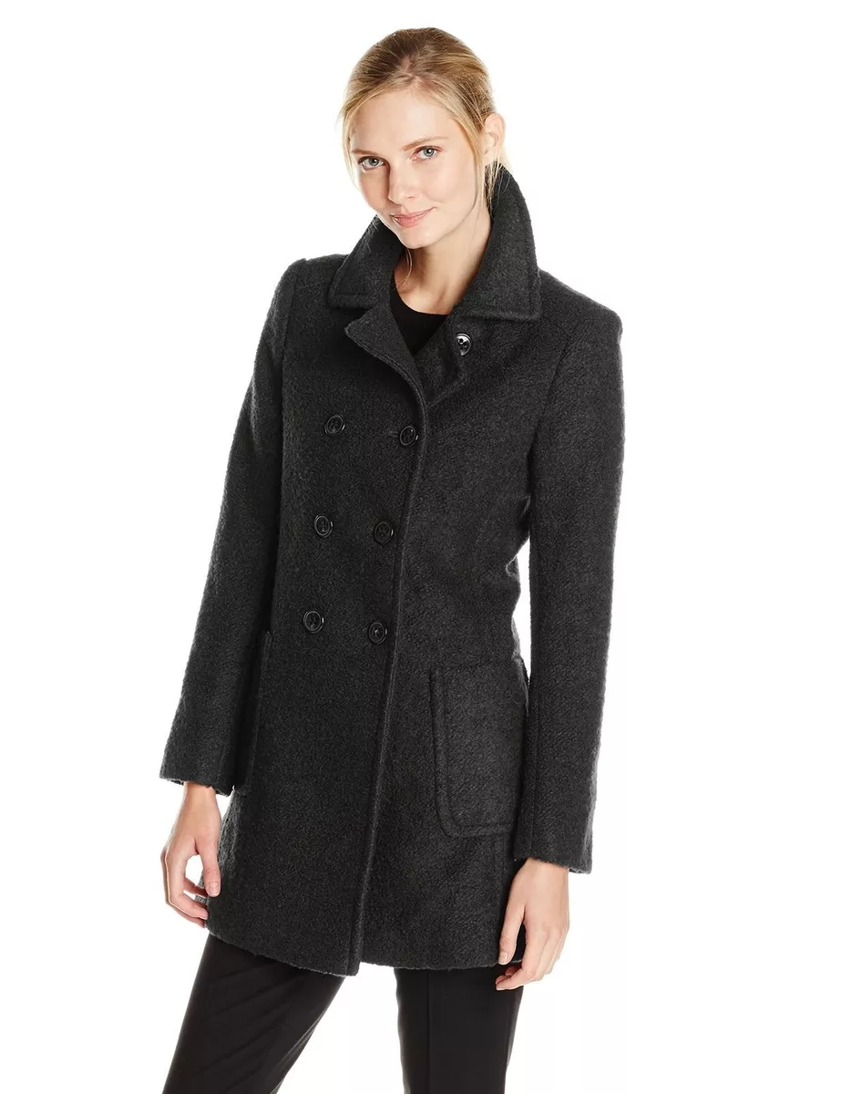 NEW T Tahari Women's Double-Breasted Wool-Blend Boucle Coat Jacket Black Large