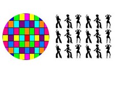 ROUND 7.5 INCH DISCO DANCE FLOOR RICE PAPER & CARD DISCO PEOPLE CAKE TOPPERS