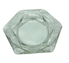 Vintage Ashtray Clear Glass Hexagon Cigar Ashtray Beveled 7.25” Heavy AS IS