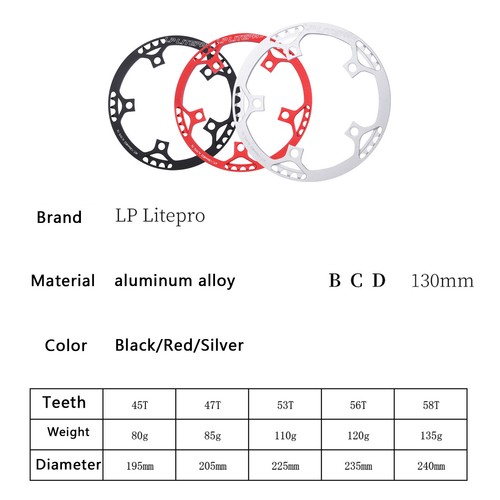 LITEPRO Crankset Square Taper 47/53/56/58T Chaingring 130BCD 170mm Folding Bike - Picture 12 of 12