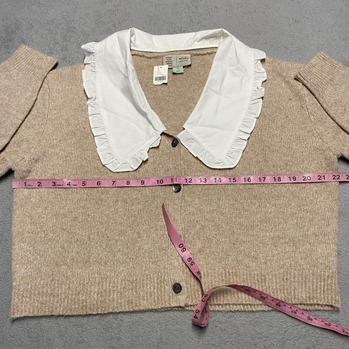 Anthropologie Cardigan Sweater XS Tan Brown Knit Soft Peter Pan Collar NEW - Picture 5 of 9