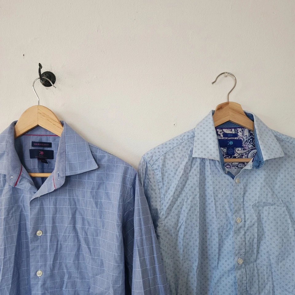 Lot Of 2 Egara Button Down Dress Blue Shirts 15 34/35 Egyptian Cotton Stretch - Image 3 of 4