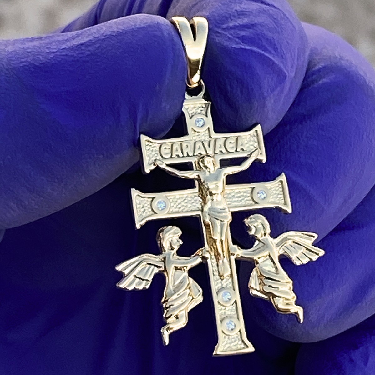 14K Gold Plated 925 Sterling Silver La Cruz De Caravaca Cross CZ