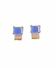 Vintage Swank Blue Lucite Stone With Silver-Tone Mesh Wrap Around Cufflinks