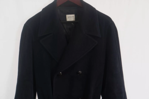 Vintage Armani Collezioni Blue Cashmere Double Breasted Belted Coat Jacket - Picture 5 of 9