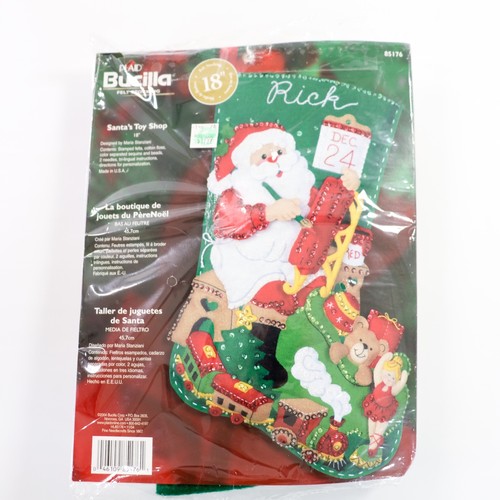 Bucilla Felt Applique Christmas Stocking Kit Santas Toy Shop 85176 OPEN Read