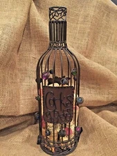 NEW! Large WINE BOTTLE CORK Metal Cage CONTAINER Holder Decorative Storage 14" H
