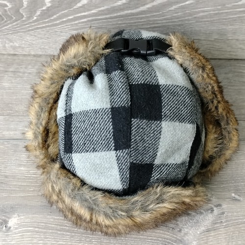 Trapper Hat Buffalo Plaid Wool Blend Faux Fur Ear Flaps Boys M/L Aviator Bomber - Picture 9 of 12