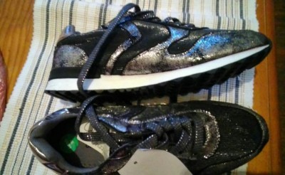 Claudia Ghizzani Damen Schuhe Glitzer Metallicschwarz silber Gr 37 neu 