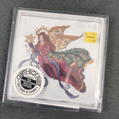 Cross stitch Hot Plate Trivet Christmas Angel Gold Star MCG Textiles Vintage