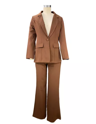 2Pcs Womens Top Formal#Blazer Jacket Suits Lapel Collar One&Button Loose Pants~ - Picture 11 of 25