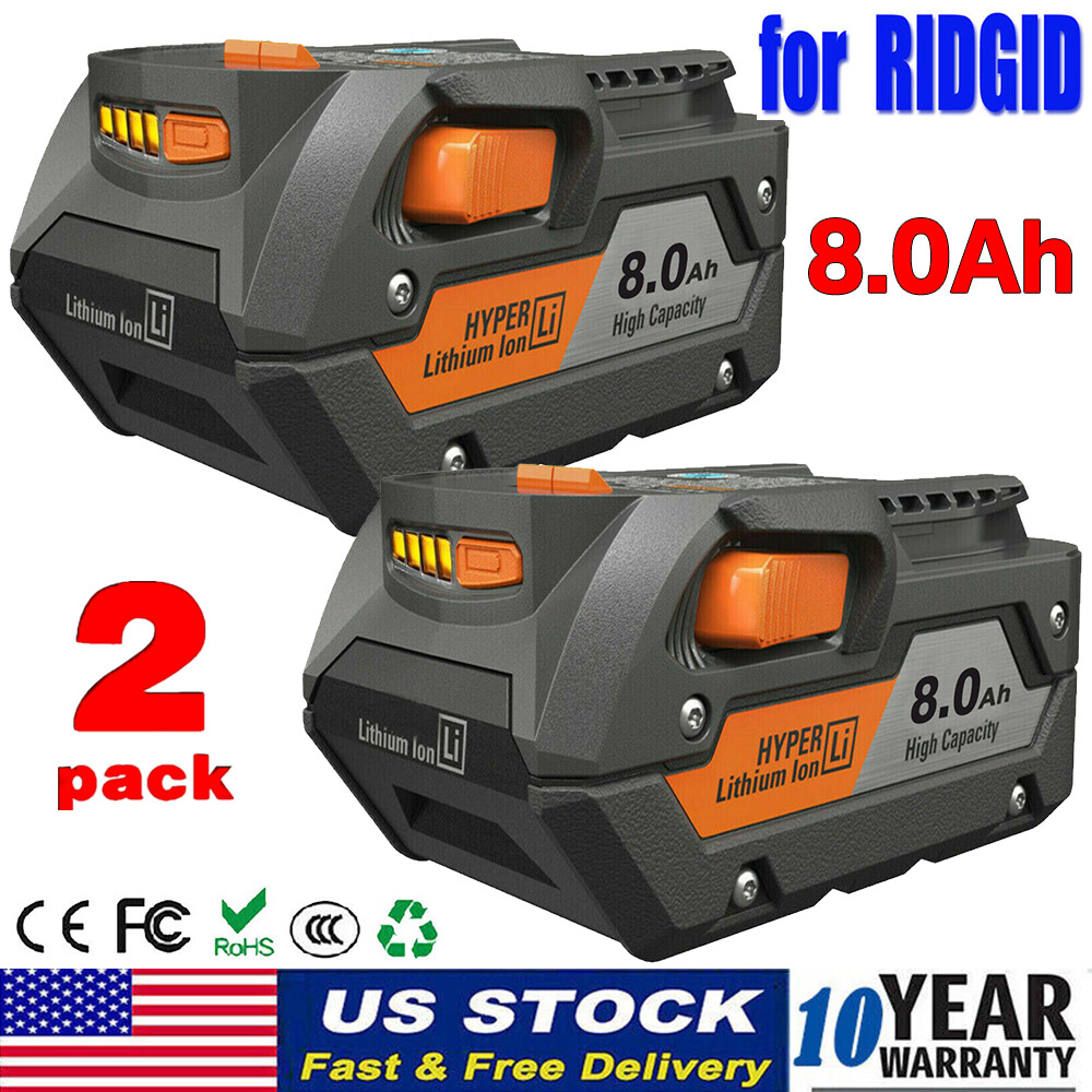 2X 8AH For Ridgid R840087 Hyper Lithium Battery Rigid 18 Volt R840085 Tool Kits