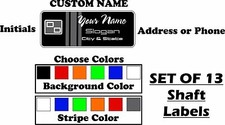 Custom Golf Shaft Label Stickers Full Set of 13 YOU CHOOSE COLOR