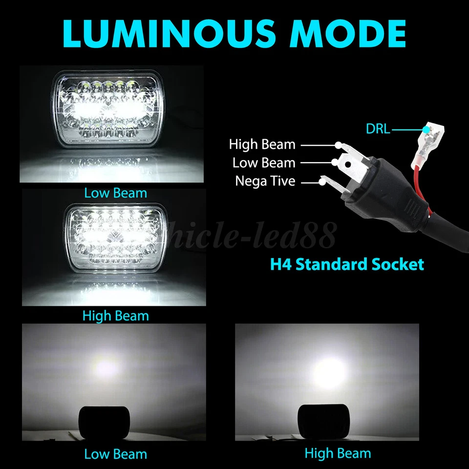 Par de faros LED de haz alto/bajo para Freightliner FL50 FL60 FL70 FL80 5x7" 7x6"" Foto 2 de 4