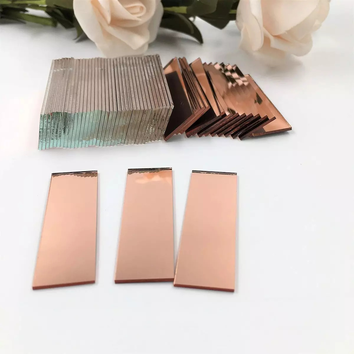 5/8x2 inch Rose Gold Small Glass Mirror Rectangle Glass Craft Mirrors Bulk 60 Pieces Mosaic Tiles (5/8 x 2 inch)