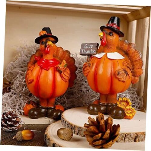 Standing Turkey Couple Thanksgiving Decorations, 2 Pack Resin 2pack-multicolor