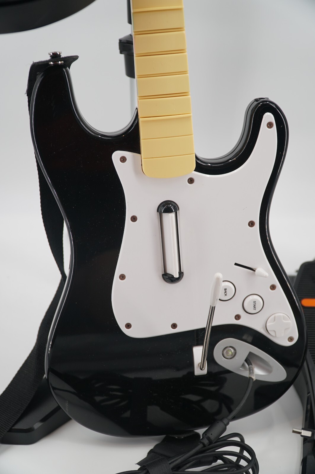 Rock Band XBox 360 Wired Bundle Fender Stratocaster Guitar Drums Mic